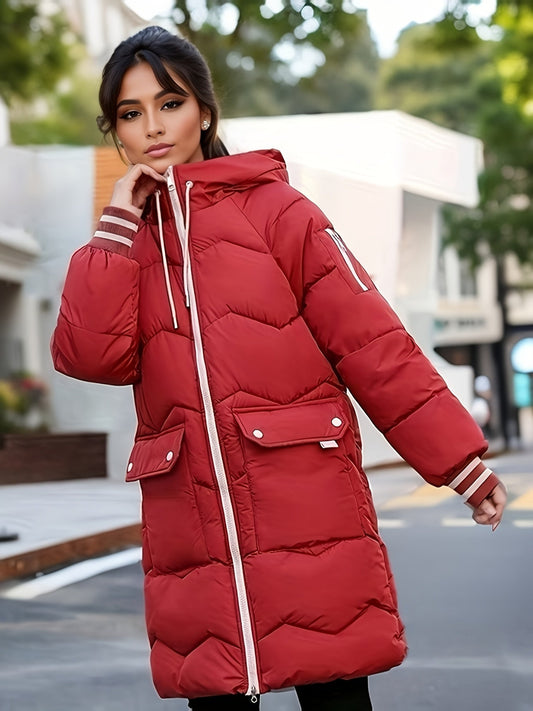 Warm Women's Parka Coat with Pockets for Daily Wear - VogeLuxe