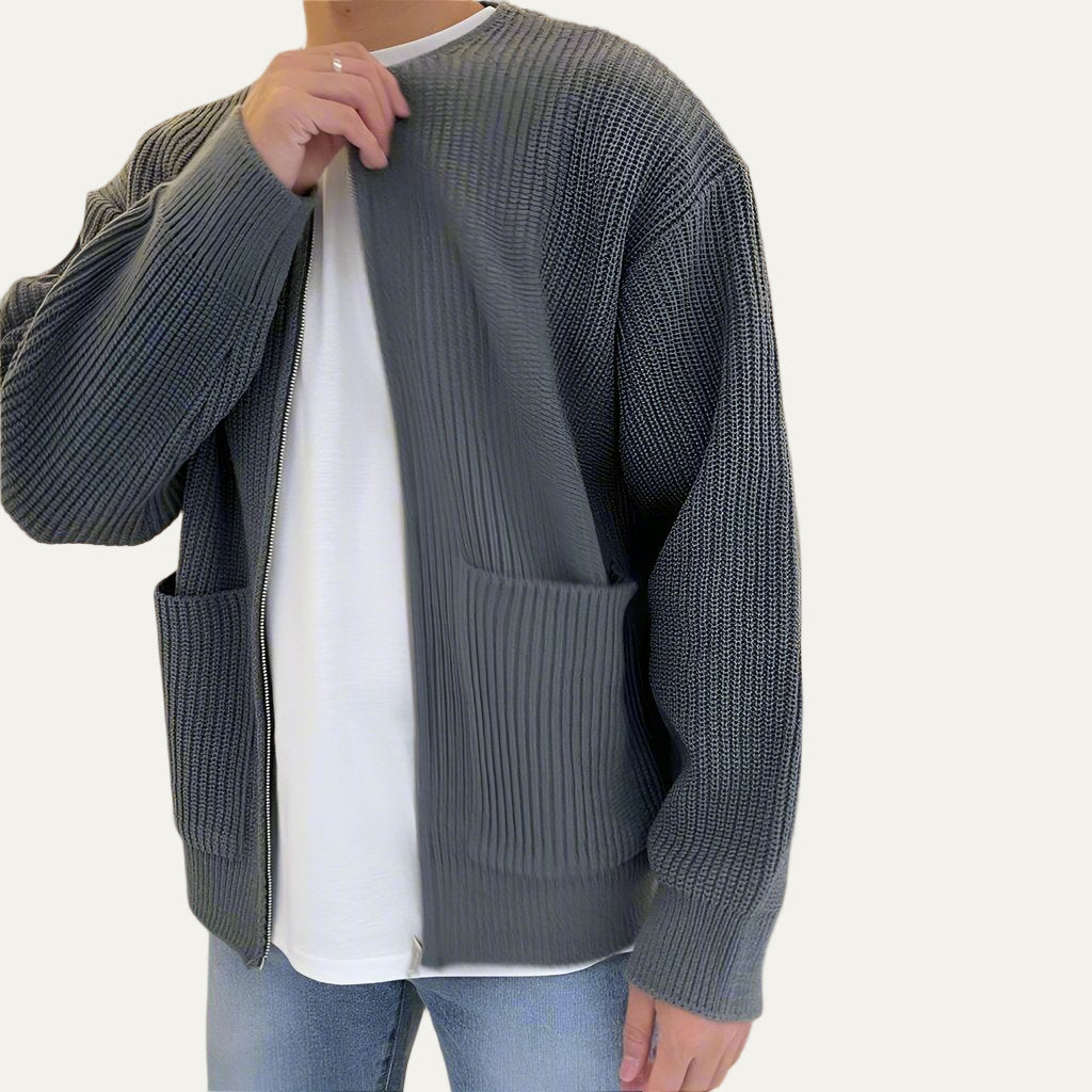 VogeLuxe | Men’s Relaxed Ribbed Knit Zip Cardigan