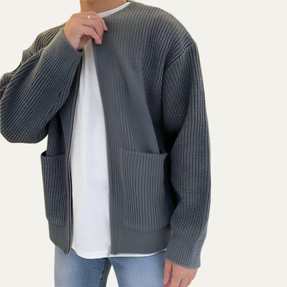 VogeLuxe | Men’s Relaxed Ribbed Knit Zip Cardigan