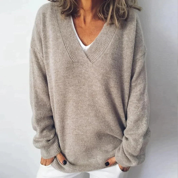 Donna Oversize Maglione Caldo con Scollo a V - VogeLuxe