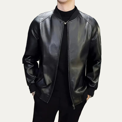 VogeLuxe | Men’s Minimalist Leather Bomber Jacket