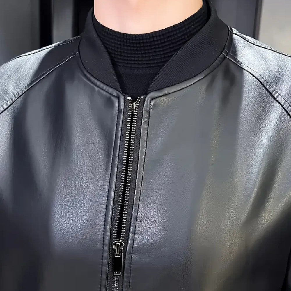 VogeLuxe | Men’s Minimalist Leather Bomber Jacket