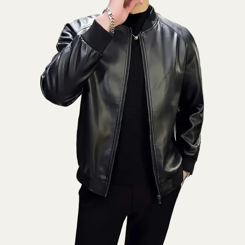 VogeLuxe | Men’s Minimalist Leather Bomber Jacket