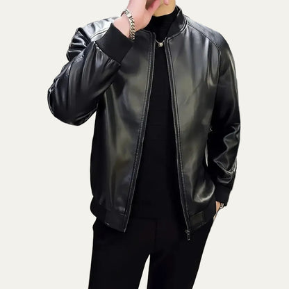 VogeLuxe | Men’s Minimalist Leather Bomber Jacket
