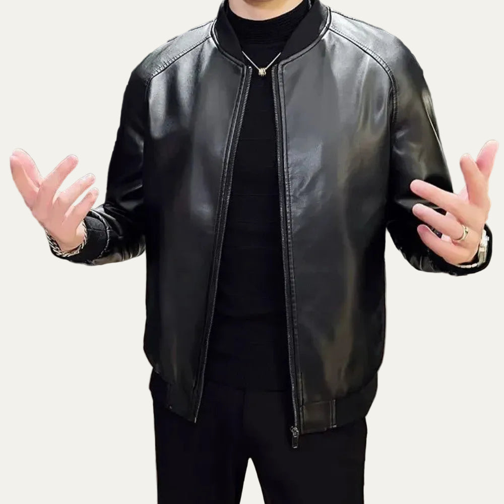 VogeLuxe | Men’s Minimalist Leather Bomber Jacket
