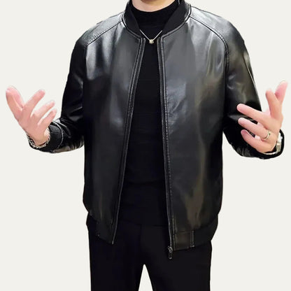 VogeLuxe | Men’s Minimalist Leather Bomber Jacket