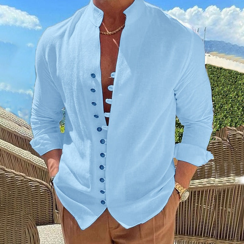 Classic Men's Casual Long Sleeve Cotton Shirt - VogeLuxe