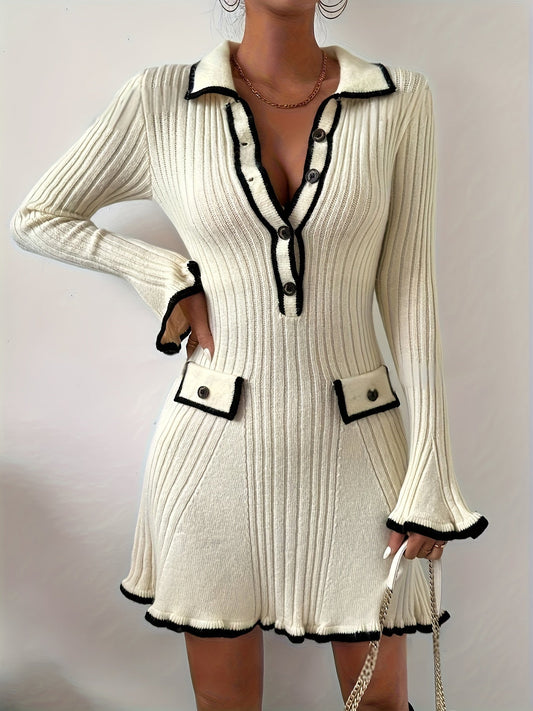 Women's Elegant Crew Neck A-Line Sweater Dress - VogeLuxe