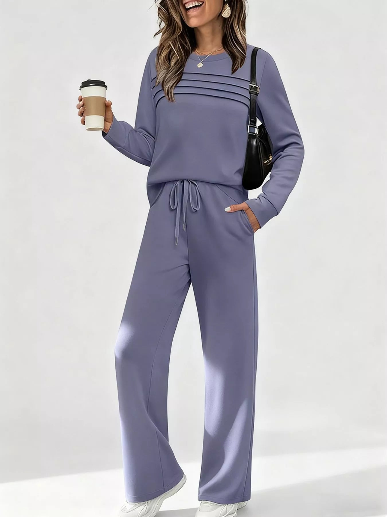 Relaxed Fit Comfy Long Sleeve Top and Pants Set
