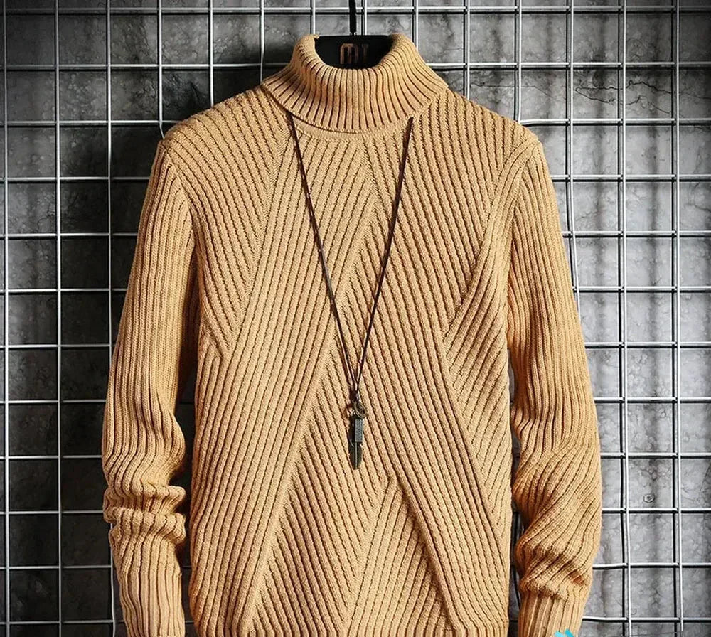 Warm Beige Crew Neck Cashmere Sweater for Men - VogeLuxe
