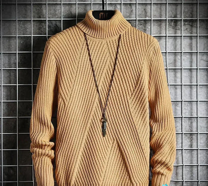 Warm Beige Crew Neck Cashmere Sweater for Men - VogeLuxe