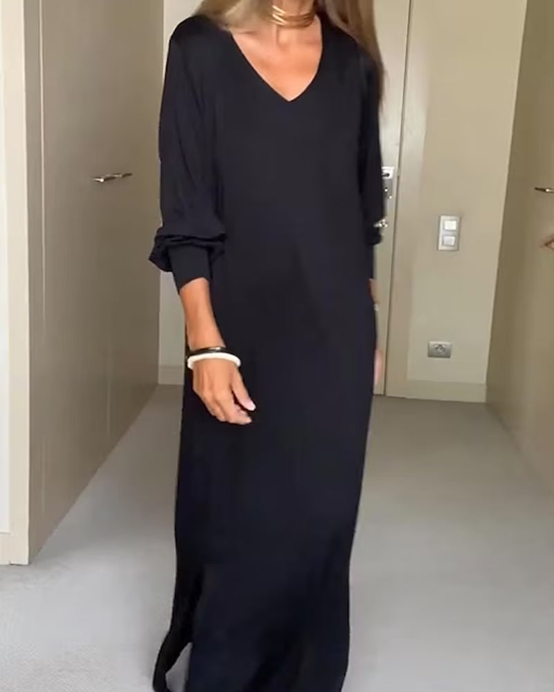 Relaxed Fit V-Neck Maxi Dress for Women - VogeLuxe
