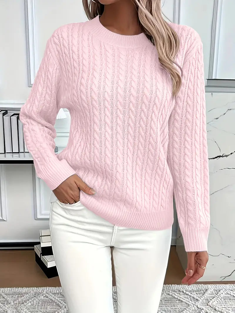 Classic Women's Cable Knit Long Sweater - VogeLuxe