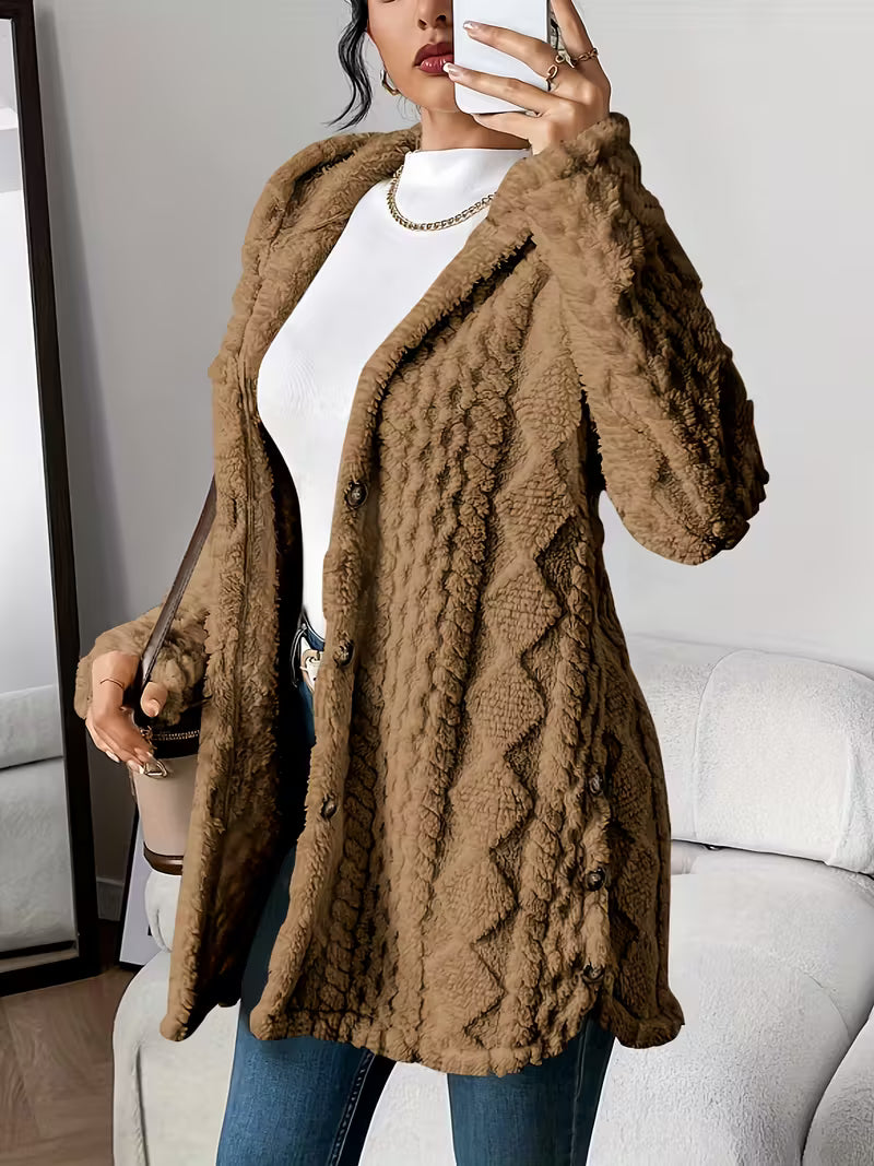 Cozy Women's Fleece Jacket – Plush Button Front Cardigan
