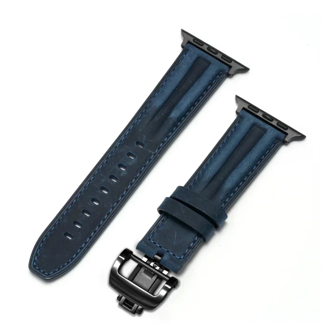 Stylish Leather Apple Watch Band With Silver Clasp