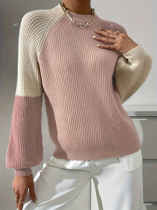 Women's Warm Colour Block Turtleneck Sweater - BritishElegance