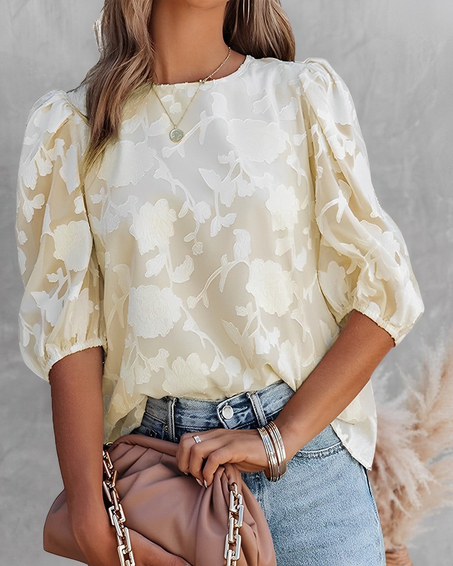 Ladies Lightweight Ruffled Shirt with Puffy Sleeves