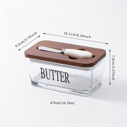 Clear Glass Butter Container with Wooden Lid