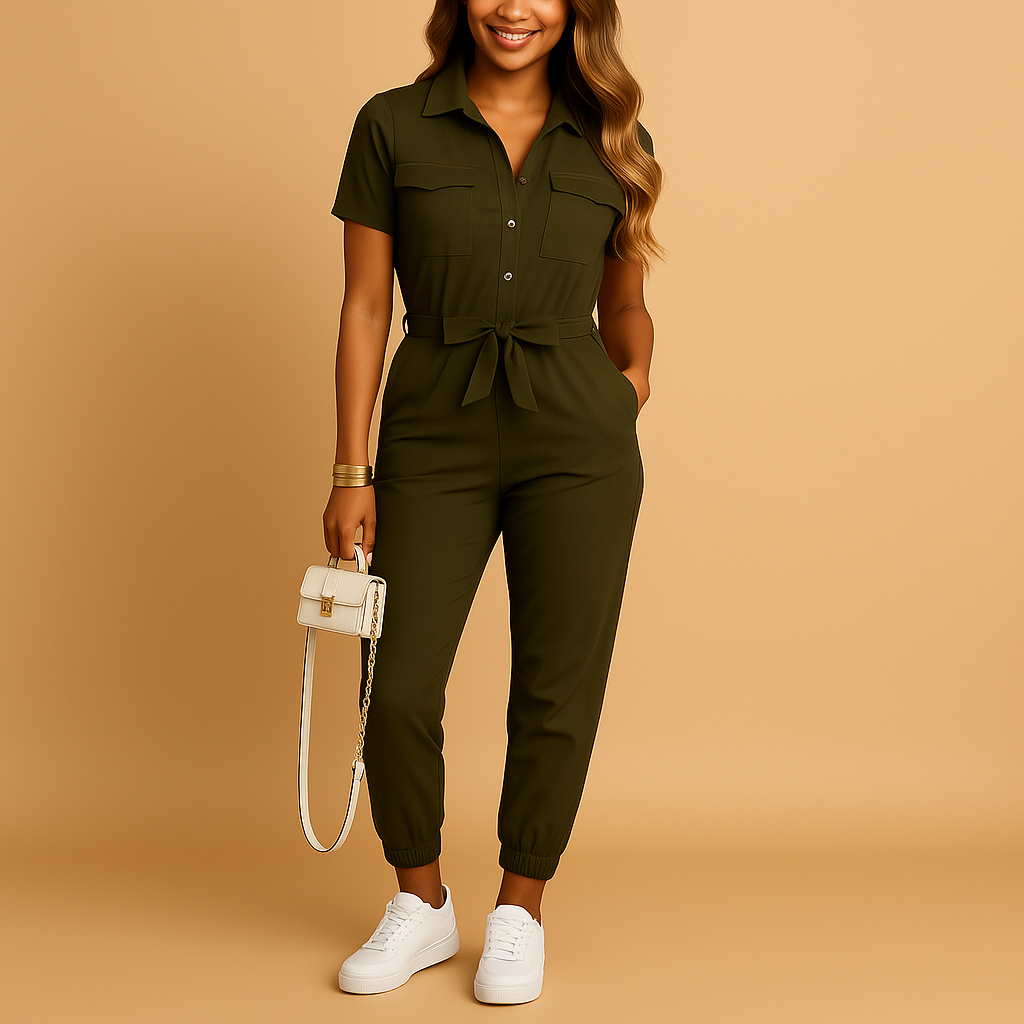 Fit and Flare Button Front Jumpsuit for Women - VogeLuxe