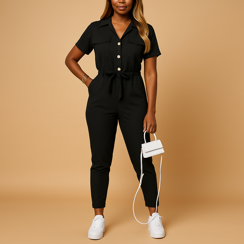 Fit and Flare Button Front Jumpsuit for Women