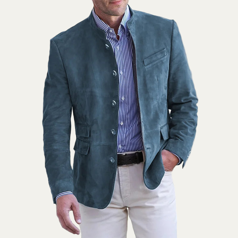 VogeLuxe | Men’s Suede Style Stand Collar Trachten Inspired Jacket