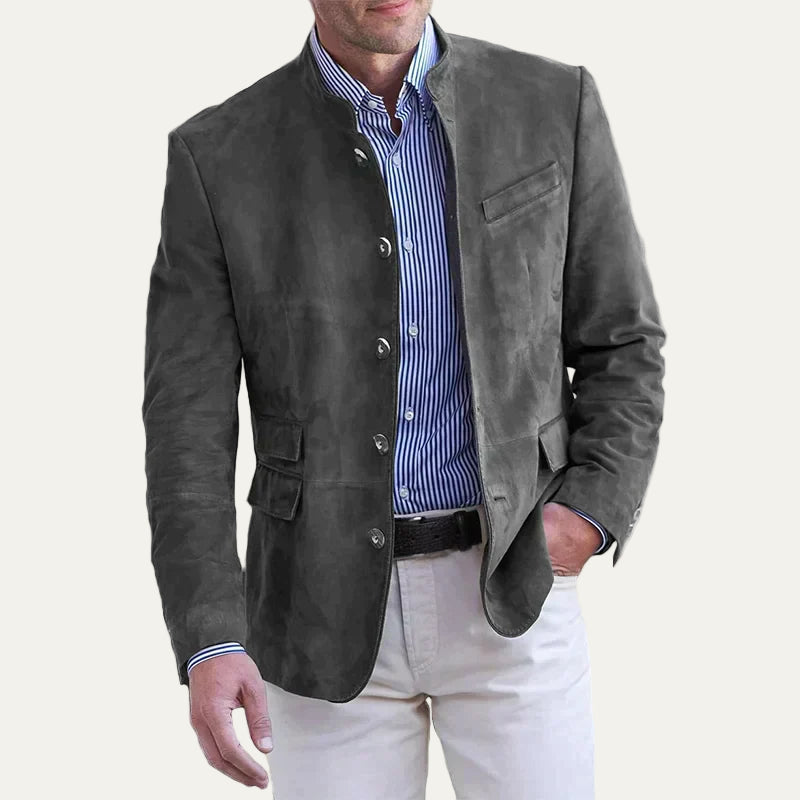 VogeLuxe | Men’s Suede Style Stand Collar Trachten Inspired Jacket