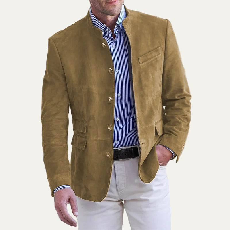 VogeLuxe | Men’s Suede Style Stand Collar Trachten Inspired Jacket