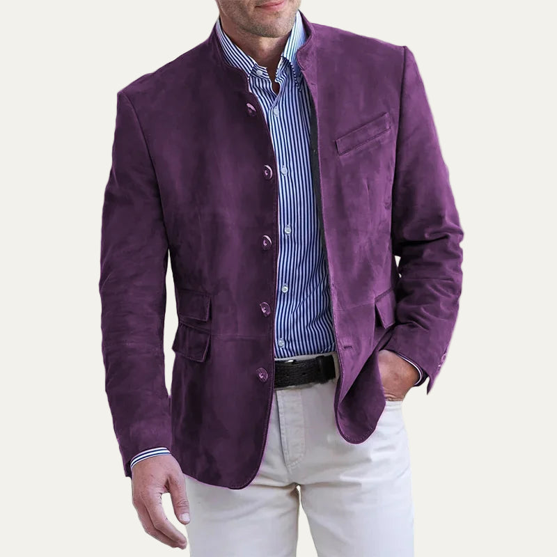 VogeLuxe | Men’s Suede Style Stand Collar Trachten Inspired Jacket