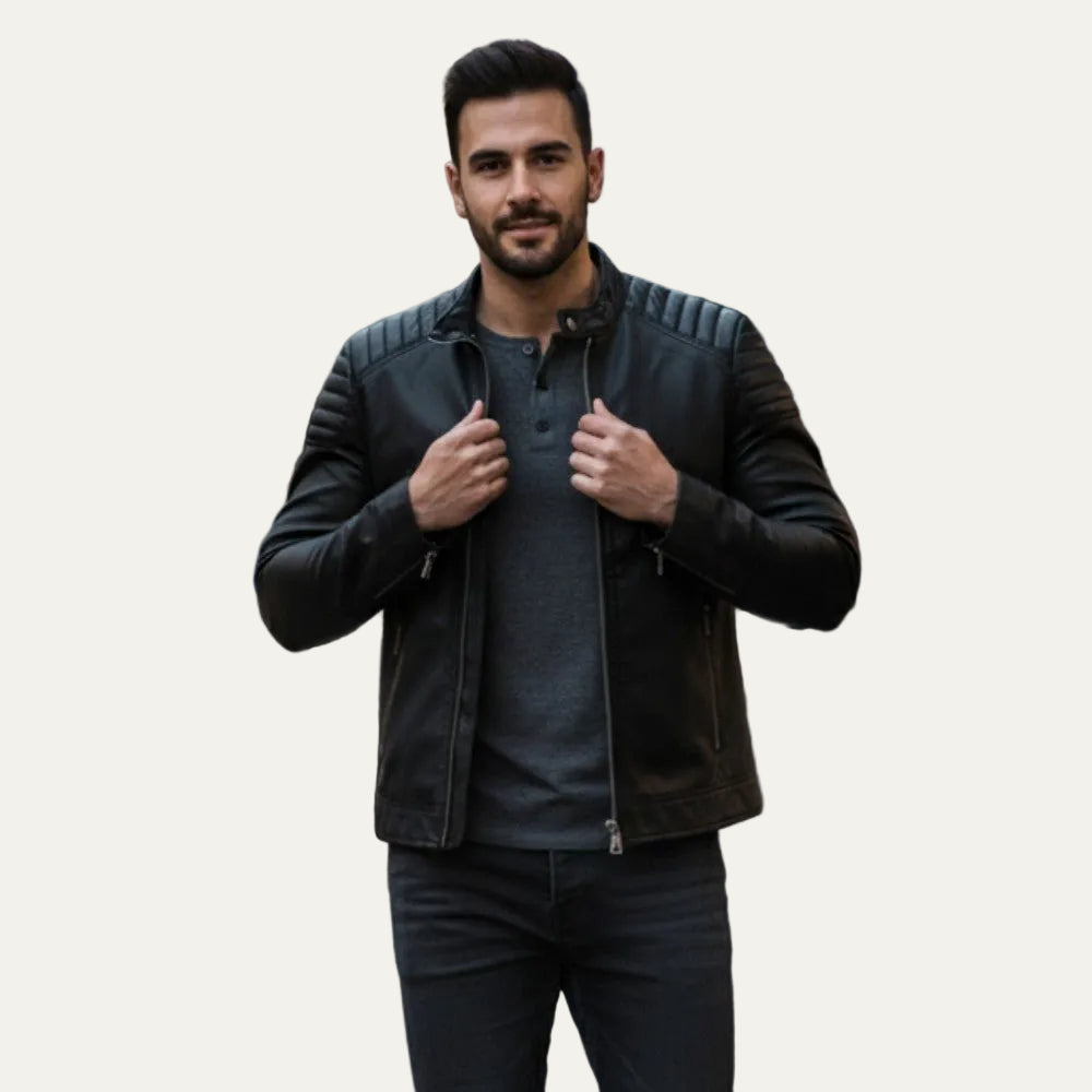 VogeLuxe | Men’s Quilted Faux Leather Motorcycle Jacket