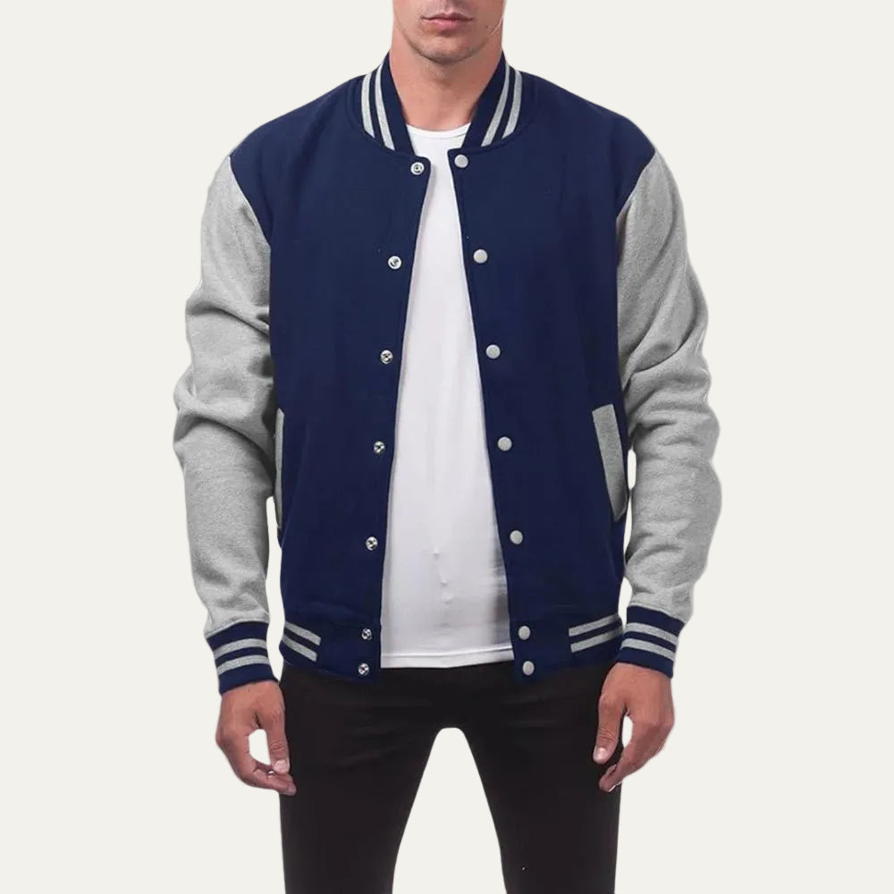 VogeLuxe | Men’s Varsity Style Snap Button Bomber Jacket