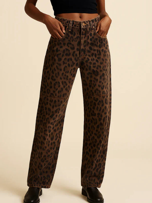 Comfortable High Waist Leopard Jeans for Women - VogeLuxe