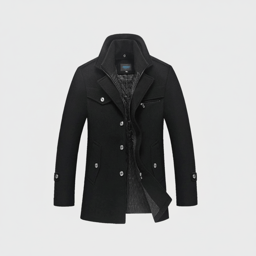 Warm Mens Wool Coat with Pockets Classic Fit - VogeLuxe