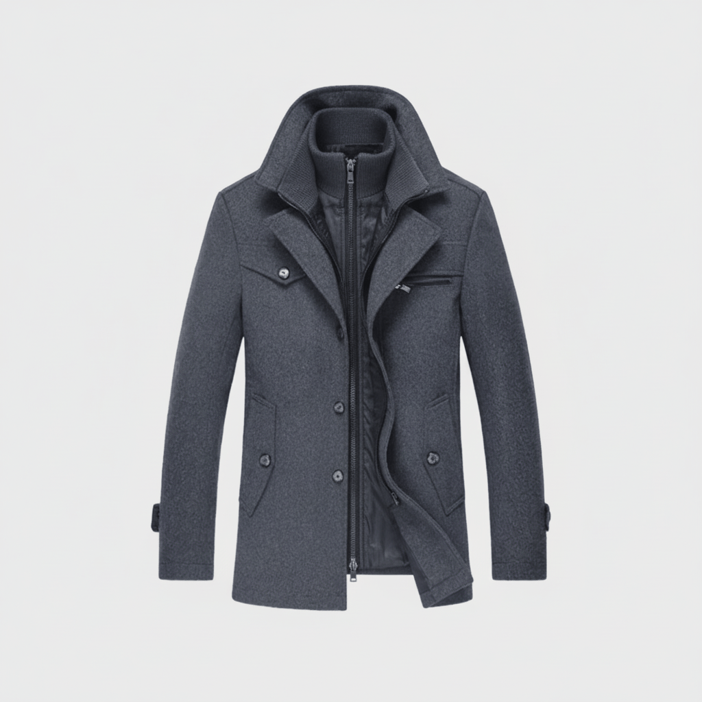 Warm Mens Wool Coat with Pockets Classic Fit