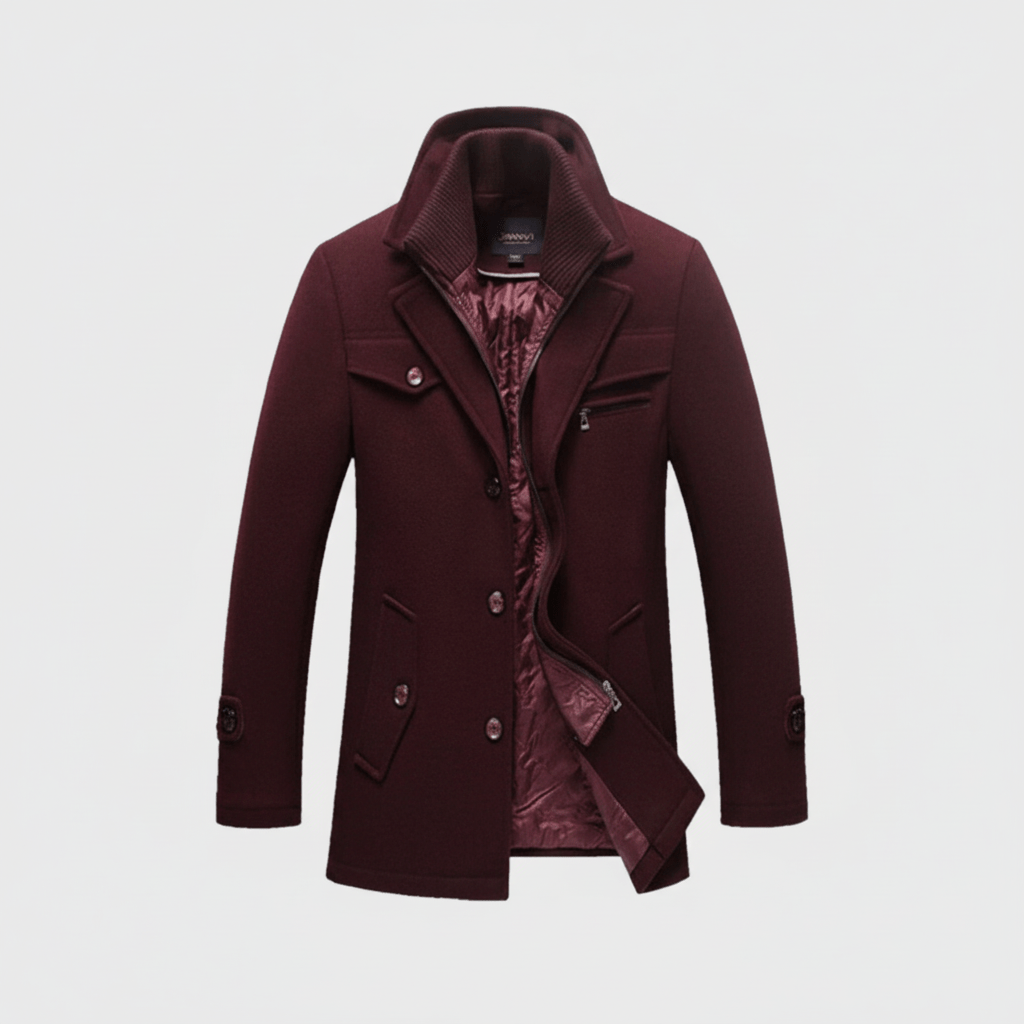 Warm Mens Wool Coat with Pockets Classic Fit