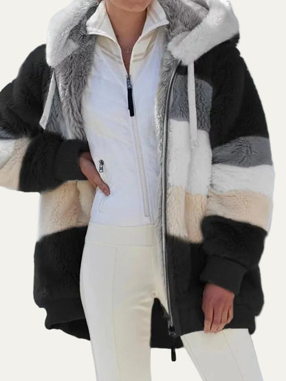 VogeLuxe | Women’s Hooded Faux Fur Patchwork Parka Jacket