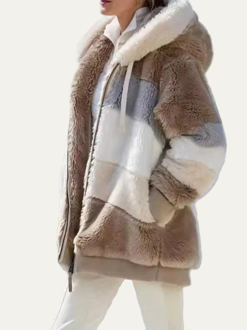 VogeLuxe | Women’s Hooded Faux Fur Patchwork Parka Jacket