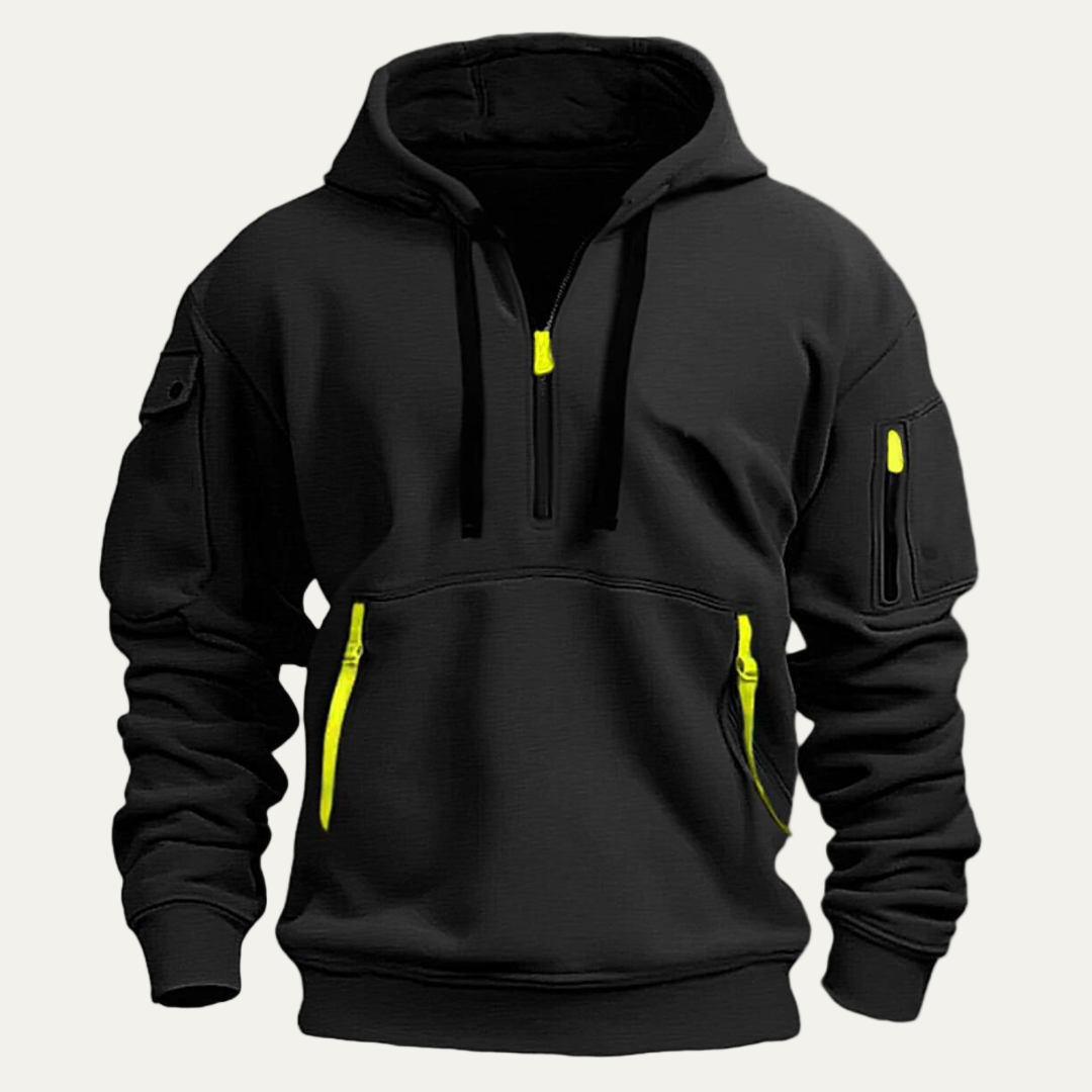 VogeLuxe | Men’s Utility Pocket Partial Zip Hooded Sweatshirt