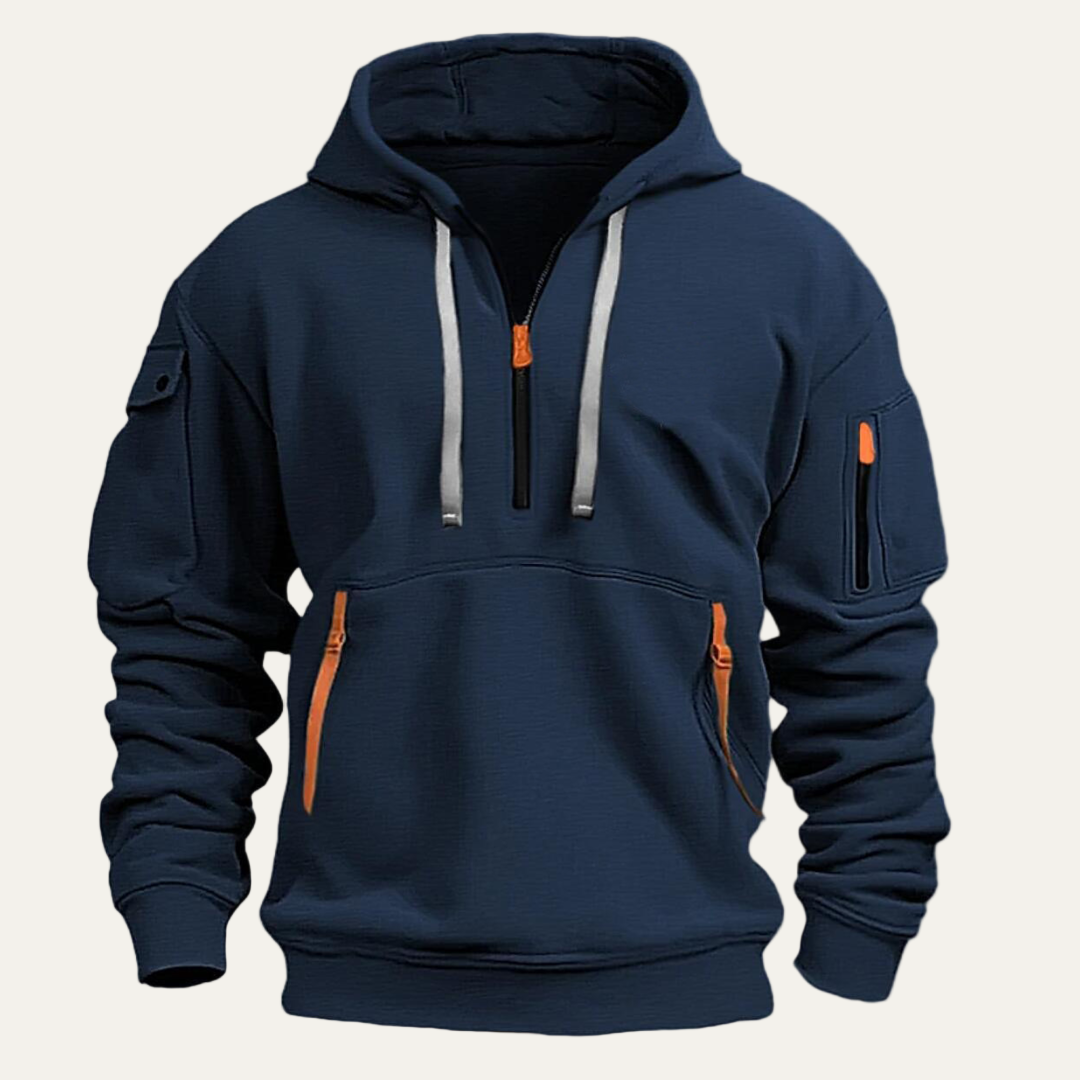 VogeLuxe | Men’s Utility Pocket Partial Zip Hooded Sweatshirt