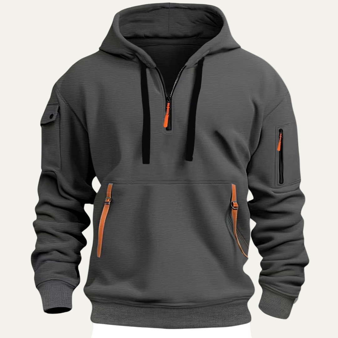 VogeLuxe | Men’s Utility Pocket Partial Zip Hooded Sweatshirt