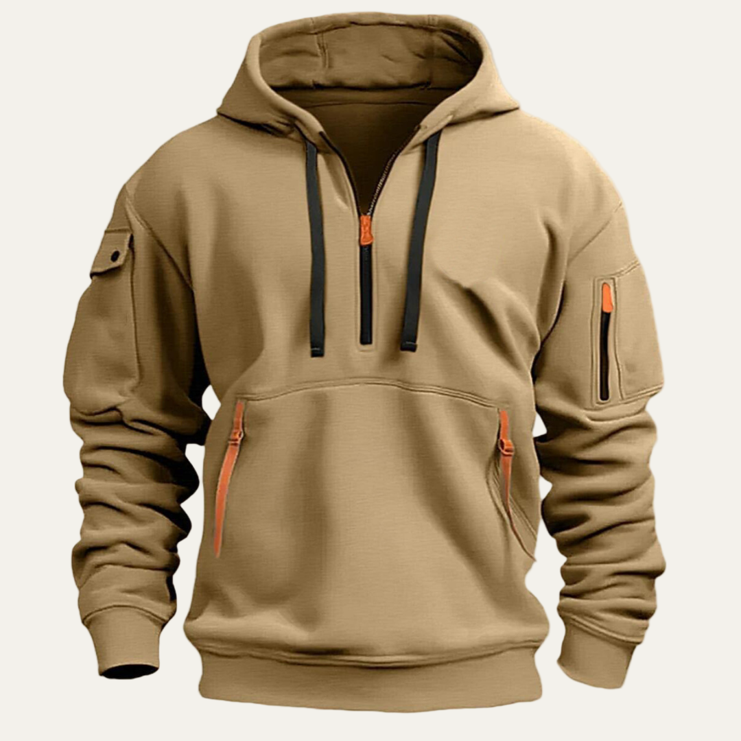 VogeLuxe | Men’s Utility Pocket Partial Zip Hooded Sweatshirt
