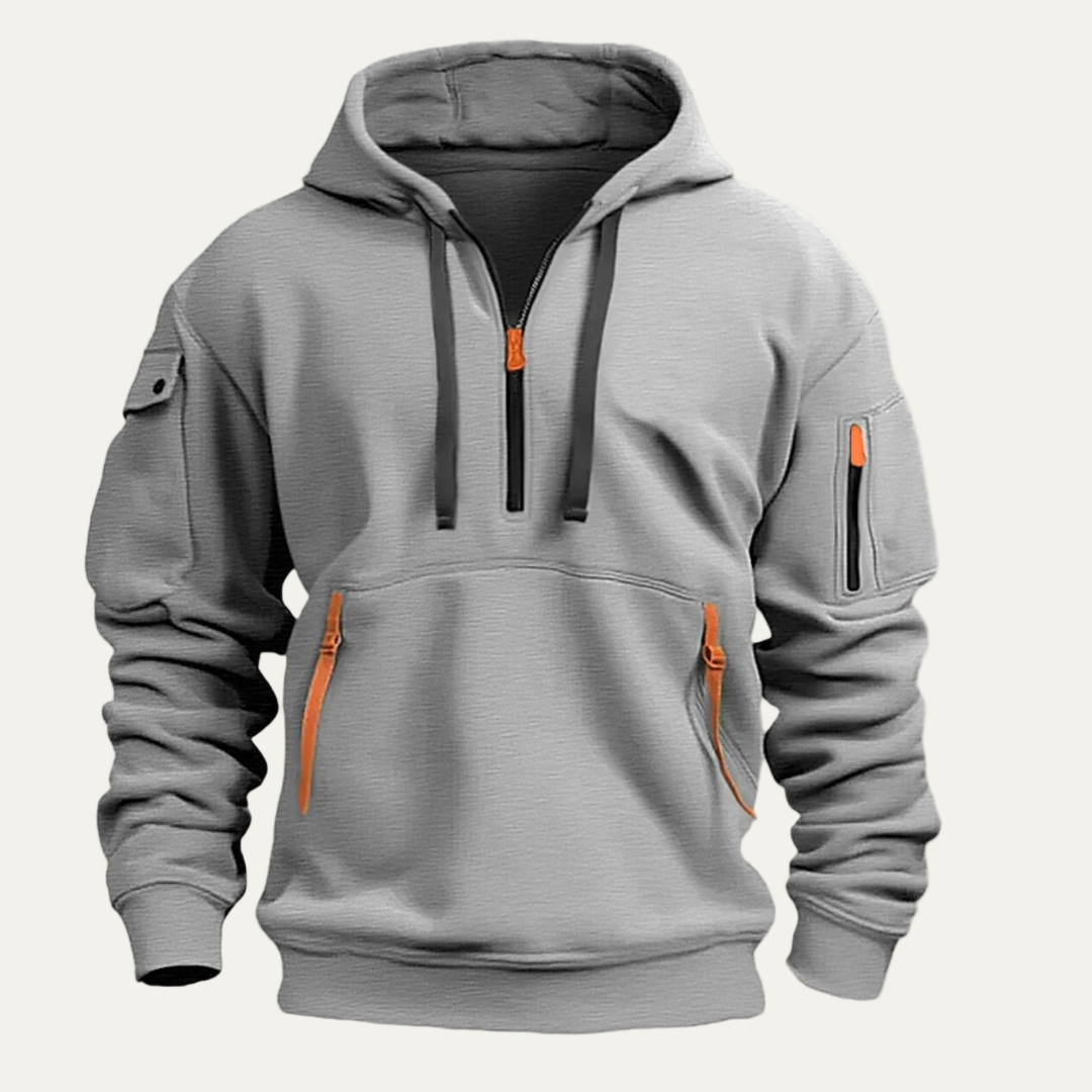 VogeLuxe | Men’s Utility Pocket Partial Zip Hooded Sweatshirt