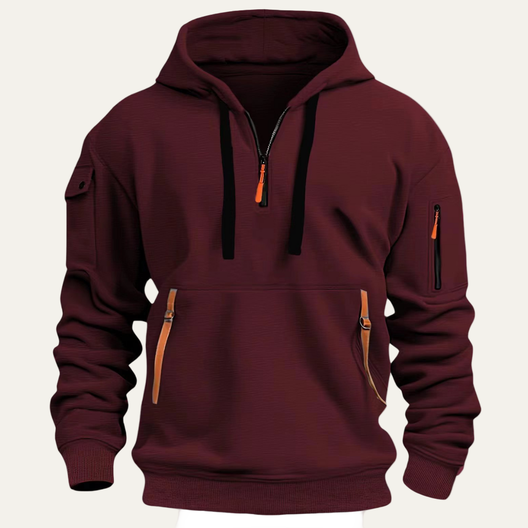 VogeLuxe | Men’s Utility Pocket Partial Zip Hooded Sweatshirt