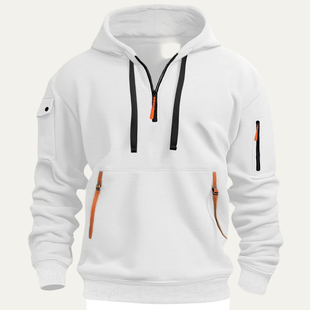 VogeLuxe | Men’s Utility Pocket Partial Zip Hooded Sweatshirt