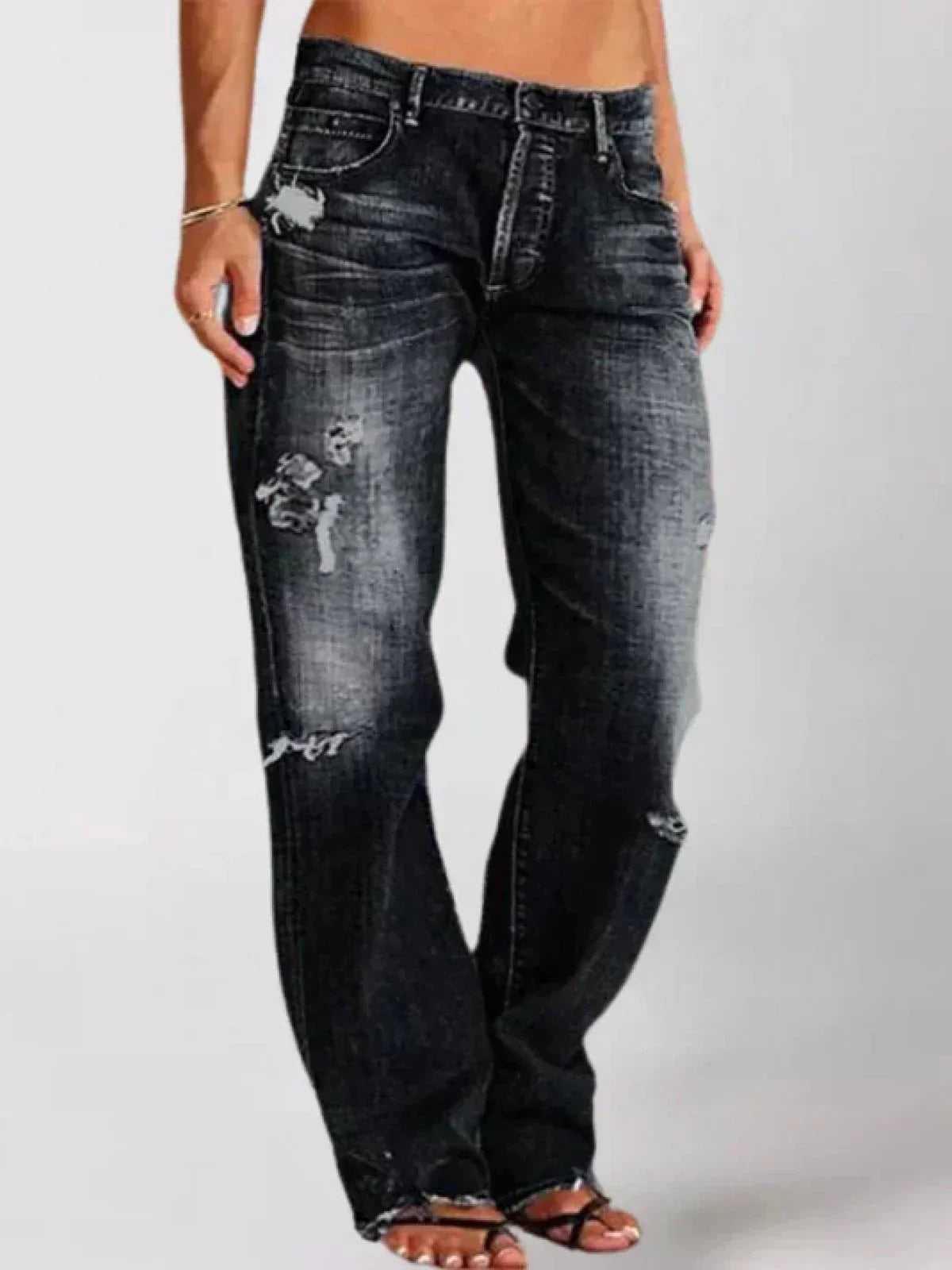 Classic High Waist Dark Blue Straight Jeans