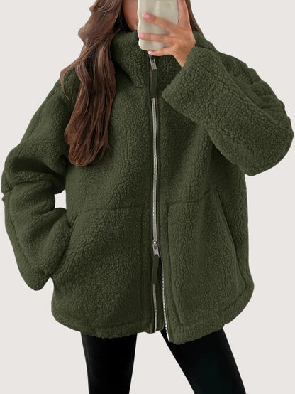 VogeLuxe | Women’s Oversized Sherpa Fleece Zip Funnel Neck Jacket