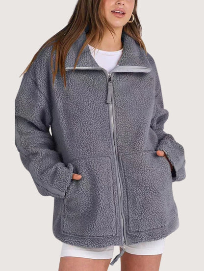 VogeLuxe | Women’s Oversized Sherpa Fleece Zip Funnel Neck Jacket
