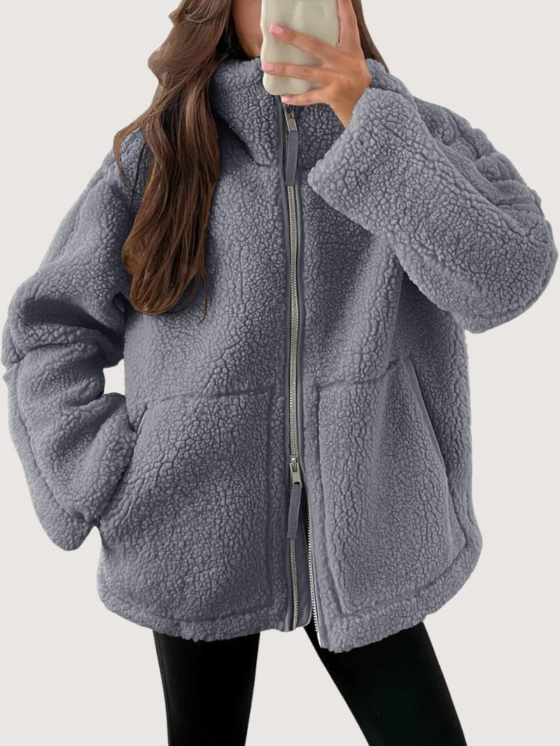 VogeLuxe | Women’s Oversized Sherpa Fleece Zip Funnel Neck Jacket