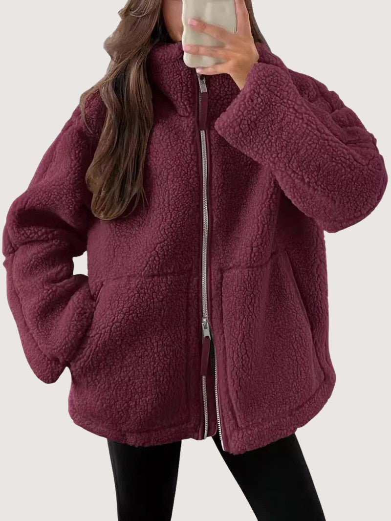 VogeLuxe | Women’s Oversized Sherpa Fleece Zip Funnel Neck Jacket
