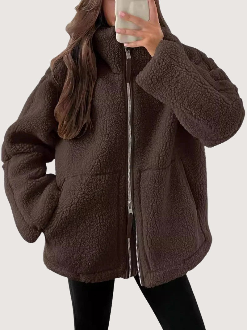 VogeLuxe | Women’s Oversized Sherpa Fleece Zip Funnel Neck Jacket