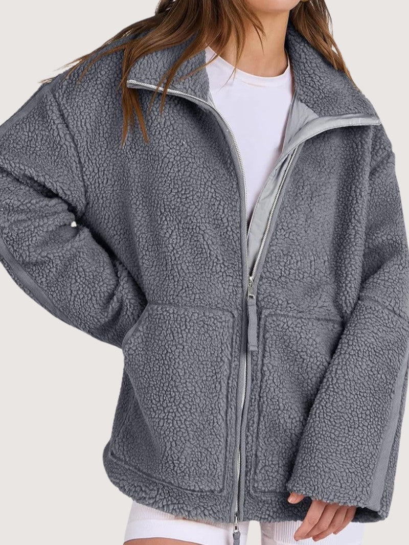 VogeLuxe | Women’s Oversized Sherpa Fleece Zip Funnel Neck Jacket